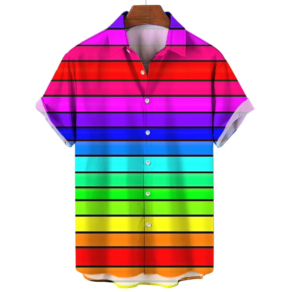 Hawaiian Men's Shirts Happy Pride Month Rainbow Design Summer Trends Casual Streetwear Men's Clothing Men's Short Sleeve Shirts 5