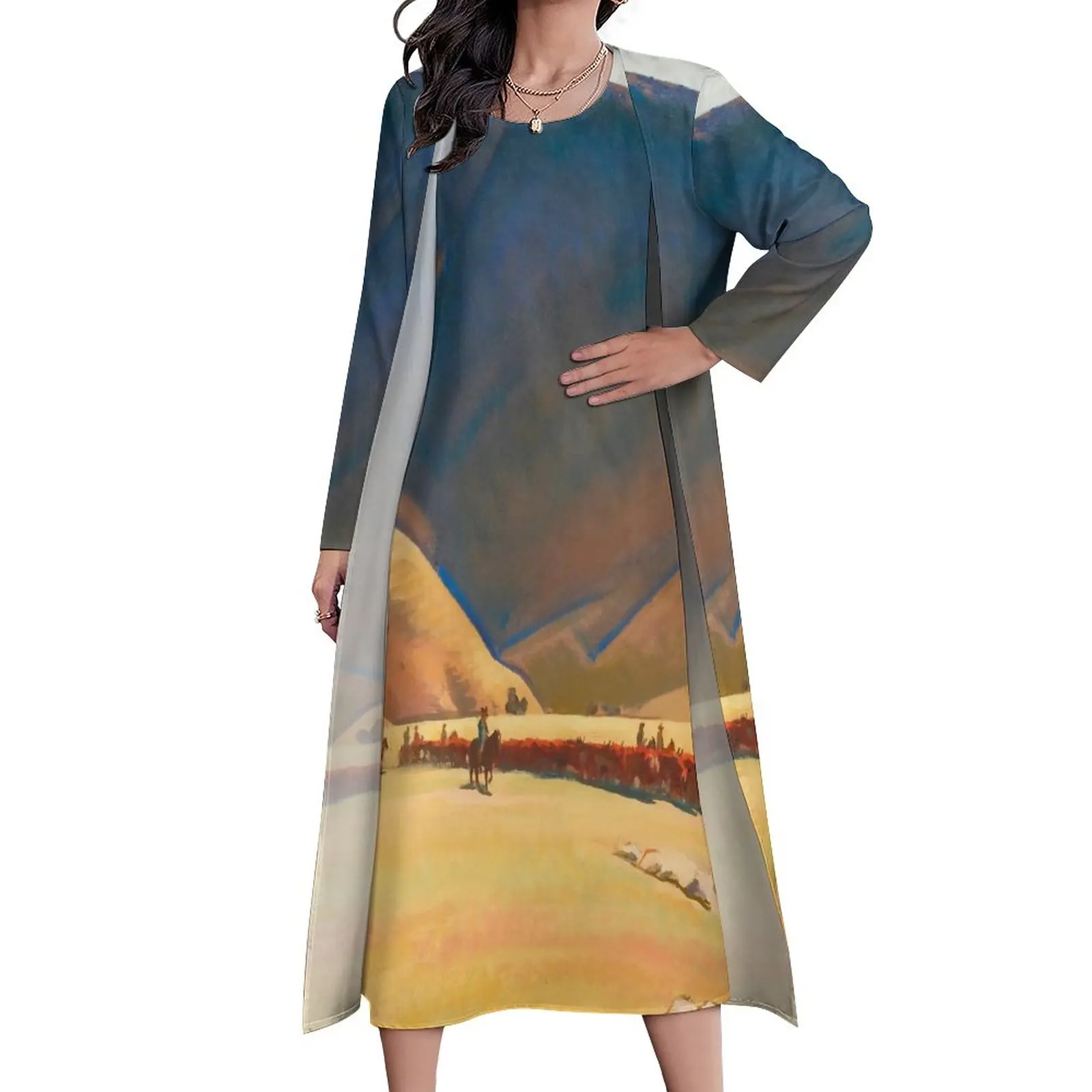 

Винтажное платье макси Maynard Dixon с принтом в виде пустыни, уличная одежда, длинные пляжные платья в стиле бохо, женские платья из двух частей с графическим принтом, платье большого размера