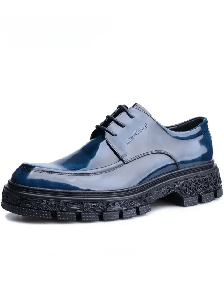Modello Flippo Handmade Italian Leather Oxford Dress Shoes For Men - Blue, Smooth Cowhide, Lace-Up