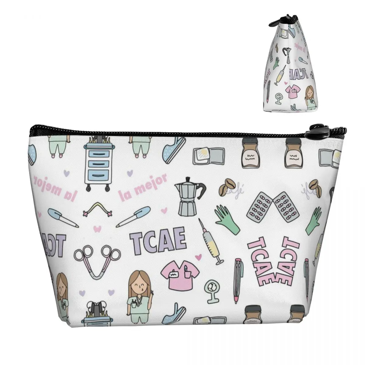 Custom Cartoon Doctor Nurse Enfermera En Apuros Toiletry Bag Women Makeup Cosmetic Organizer Lady Beauty Storage Dopp Kit Case 2