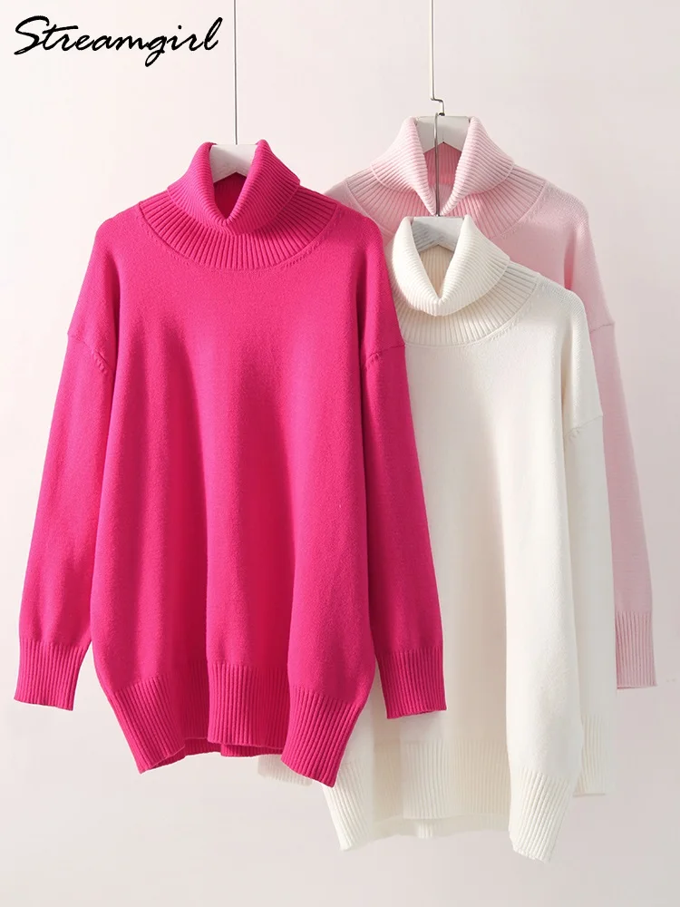 売れ筋商品|||イングリッシュファクトリー ニット&セーター アウター レディース Women's Turtle Neck Stripe Sweater Pink/white Winter Pink Turtleneck Sweaters Women Oversized Autumn Warm