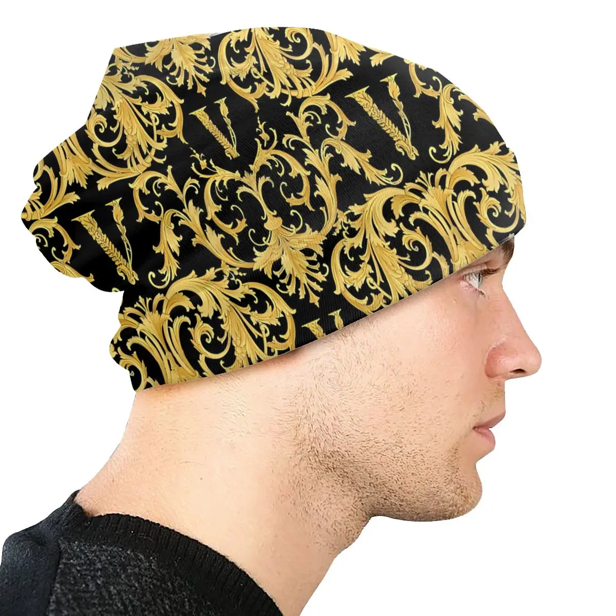 Bonnet Hats Golden Lion And Damask Men Women\'s Thin Skullies Beanies Hat Vintage Luxury Autumn Spring Warm Cap Hip Hop Caps