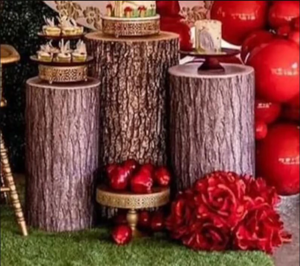 Cilindro Di Legno Corteccia D'Albero Zoccolo Copertura Jungle Lumberjack Bridal Baby Shower Fondali Sfondi Per Feste