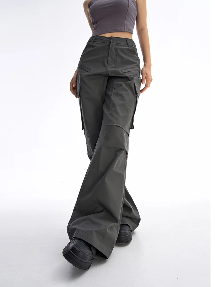 

ZOCI Women Korean Fashion Vintage Solid Color Baggy Cargo Pants Pocket Design Sweatpants Simple Long Trousers Loose Stylish