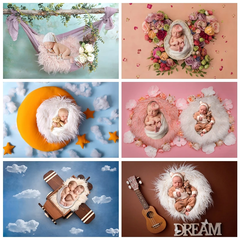 Newborn Sleeping Baby Photo Photographic Backdrops Sweet Birthday Flowers Artistic Photography Background For Kids Studio Shoots