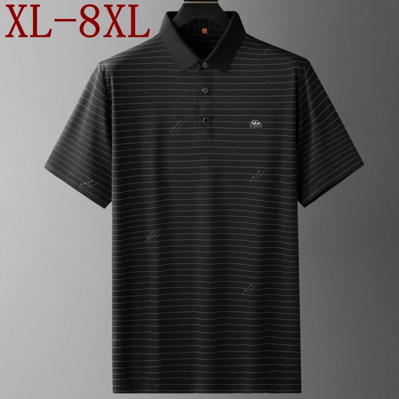 

8XL 7XL 6XL 2024 New Summer High End Casual Striped Polo Shirt Men Tops Short Sleeve Lapel Mens Shirts Oversized Loose T-shirts