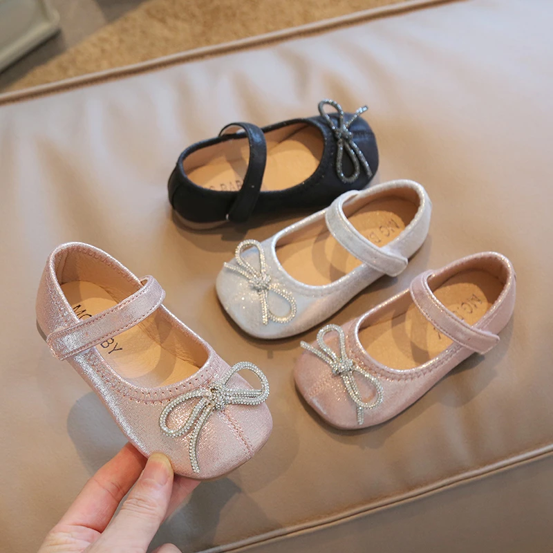 

Baby Shoes New Fashion Children Girls Spring Autumn Toddler Pu Bowtie Rhinestones Princess Dance Shoes Kids Shoe Girls Flat Shoe