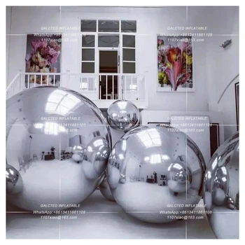 Giant Double Layer Inflatable Disco PVC Hanging Mirror Ball Silvery Mirror Reflective Sphere Balloon For Event Decoration 1