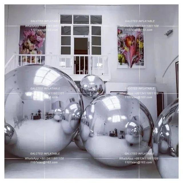 Giant Double Layer Inflatable Disco PVC Hanging Mirror Ball Silvery Mirror Reflective Sphere Balloon For Event Decoration 1