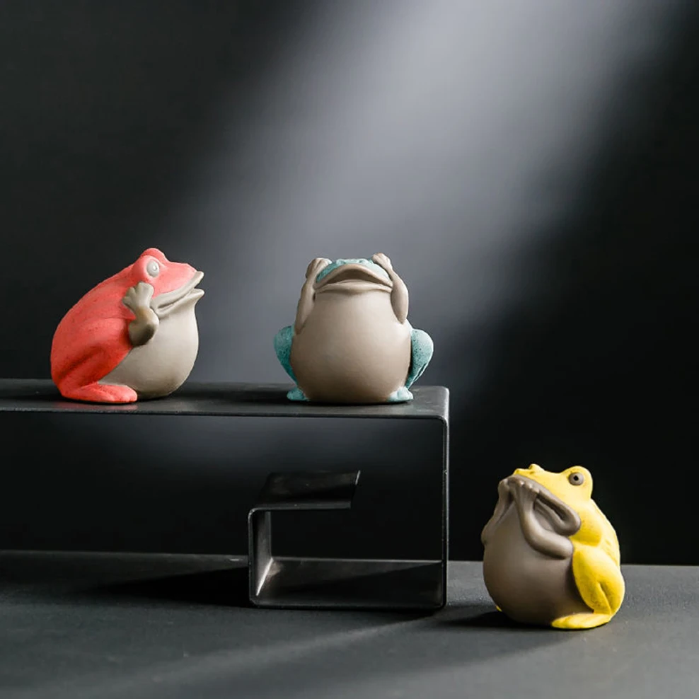 Painted Pottery Frog Tea Pet "Three Nos" Little Frog Decoration Purple Clay Tea Pet Play Room Accessories