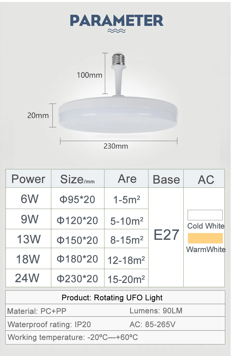 Description Picture 6 of itemMARPOU E27 Rotatable Foco Led Light Bulb  AC85-265V Cold and Warm White Spotlight with 6W 9W 13W 18W 24W Ceiling Lamp for Home