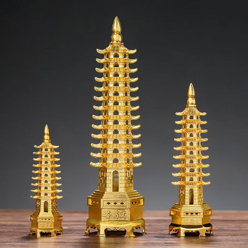 Feng Shui Zinc Alloy 3D Model, Chinese Wenchang Pagoda Tower Crafts, Statue Souvenir, Home Decoration, Metal Handicraft