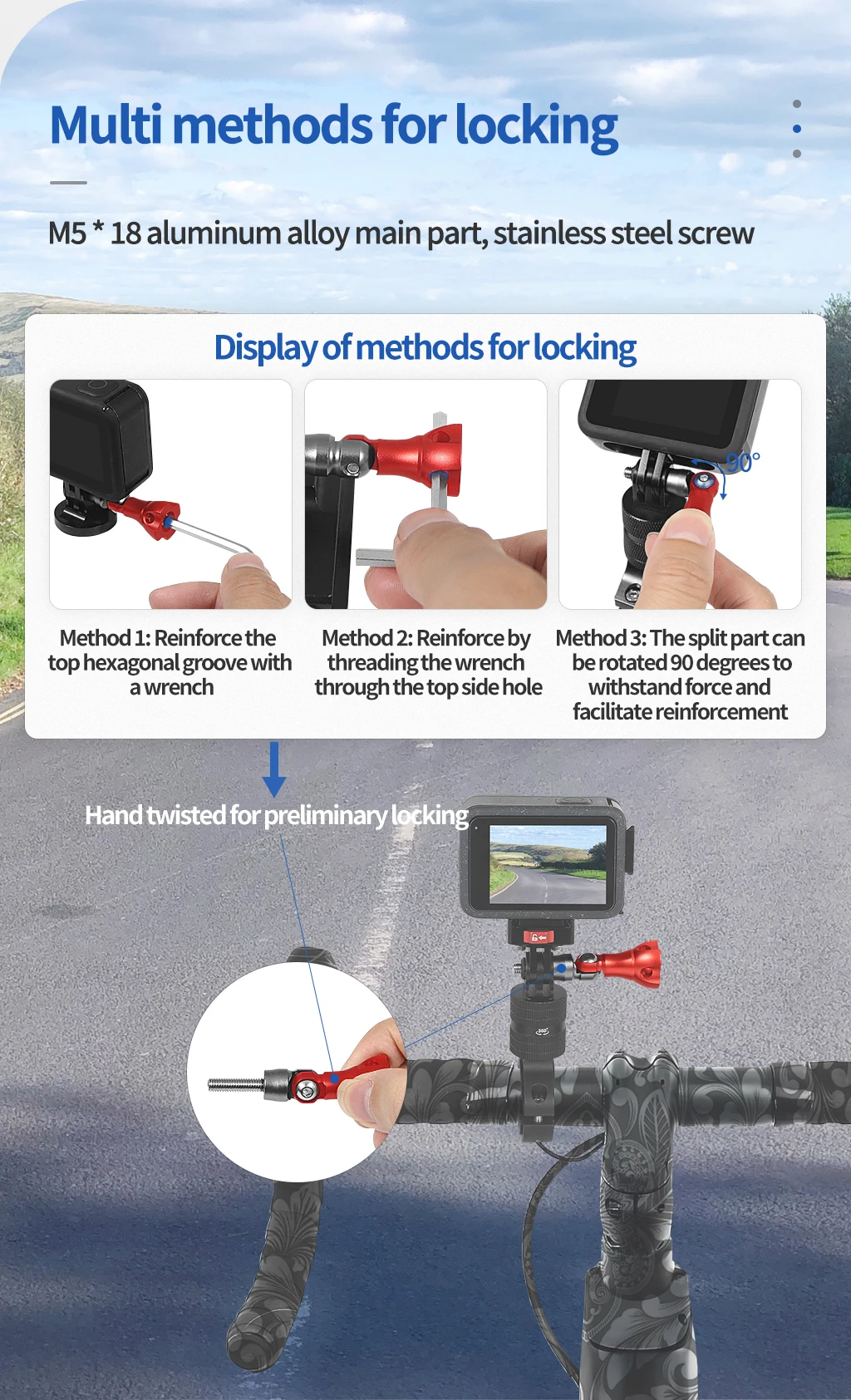 M5 Rändelschraube, verbesserter faltbarer Aluminiumknopf, Edelstahlbolzen für GoPro Hero 13 12 11, DJI Action Kamera Einbeinstativ – Detail 6