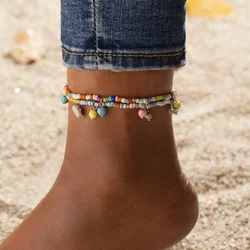 Bohe Handmade Multilayer Rice Bead Anklets For Women Tassel Stone Pendant Bracelet Summer Sandy Beach Ankle Chain On Leg Jewelry
