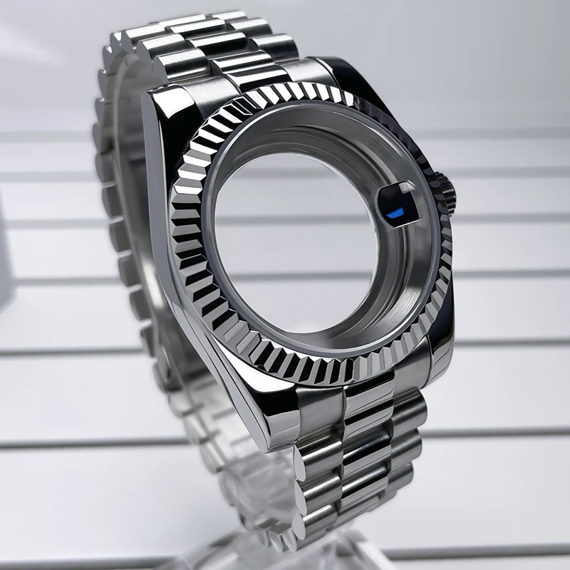 Watch Case 39mm NH35 Stainless Steel President Bracelet Sapphire Glass For Seik Mod Parts Fit NH35 NH36 Movement