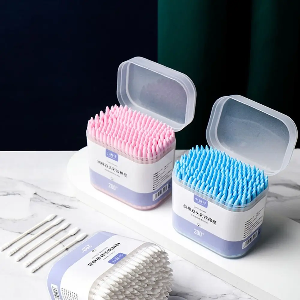 200 Pcs/Box Soft Color Makeup Remover Cotton Swabs Sterile Spiral Tip Ear Cleaning Cotton Swabs Disposable Multifunction