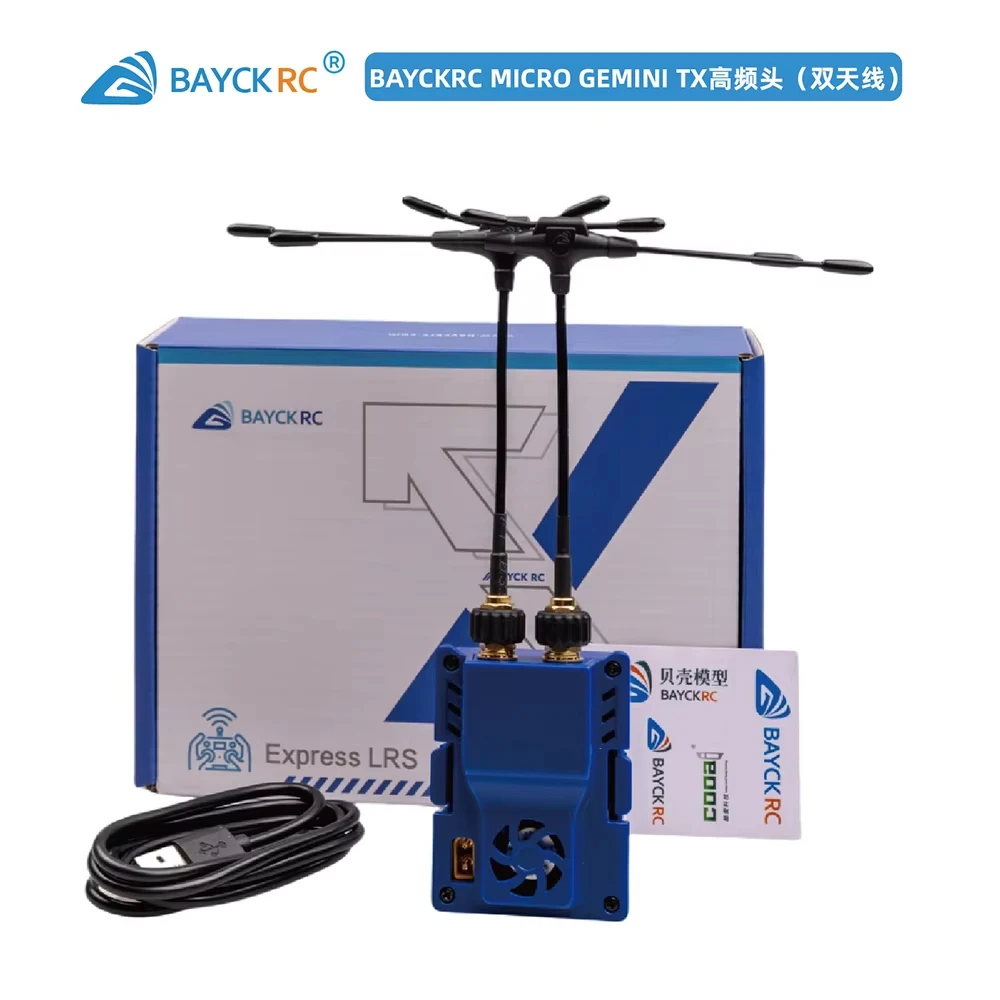 Détail des antennes double bande 900/2400 MHz sur l'émetteur ExpressLRS BAYCKRC Micro GEMINI TX