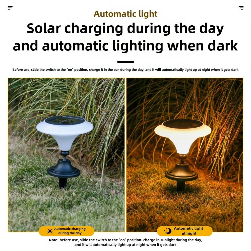 Solar Courtyard Lawn Lamp Column Lamp 2-in-1 Solar Light Lamp Head Angle Control Garden Decorative Waterproof  Atmosphere Lamp