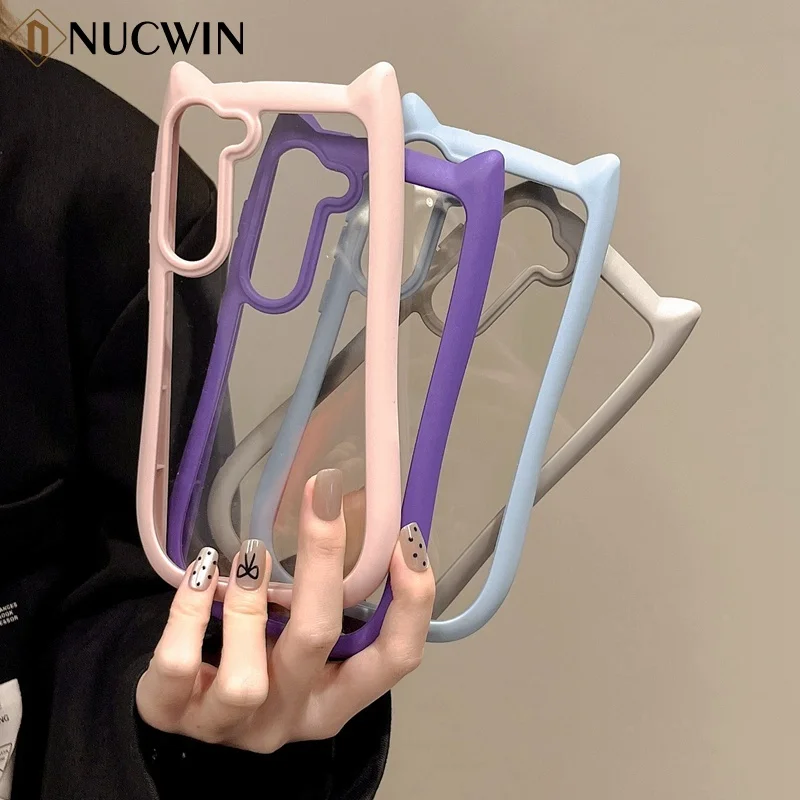 Niedliche Katzenohren Transparente Hülle für Samsung Galaxy S26 Ultra S26 S25 S24 S23 Plus S26 EDGE Weiche Kante Stoßfeste Abdeckung S26