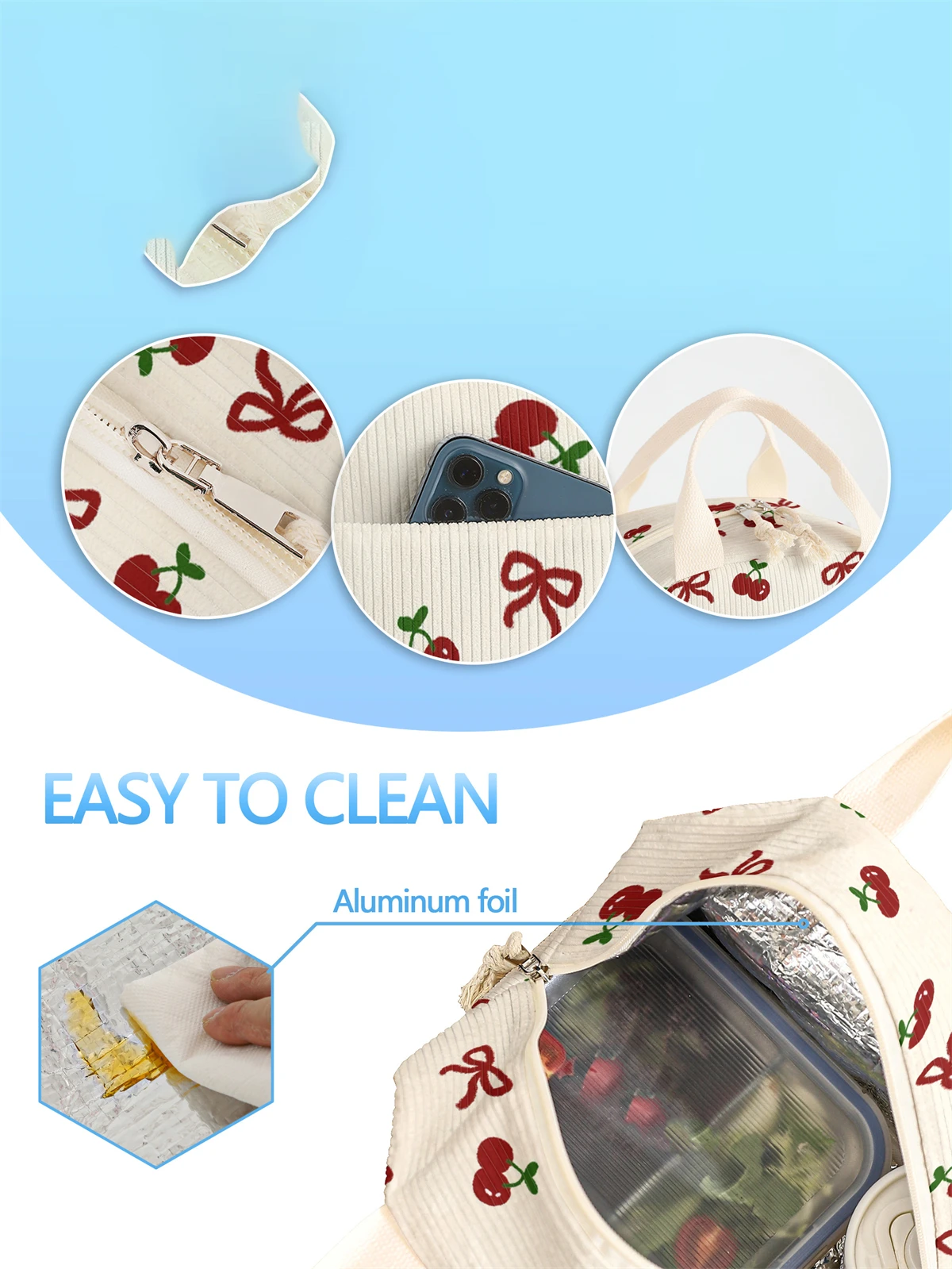 1pc- insulated lunch box bag thickened student portable lunch bag