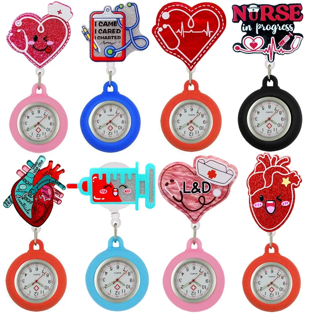 Medical Accessories Lovely Cute Cartoon Nurse Doctor Hospital Medical Heart Smile Beat Clip Badge Reel Pocket Watches Retractable Hang Clock Gifts