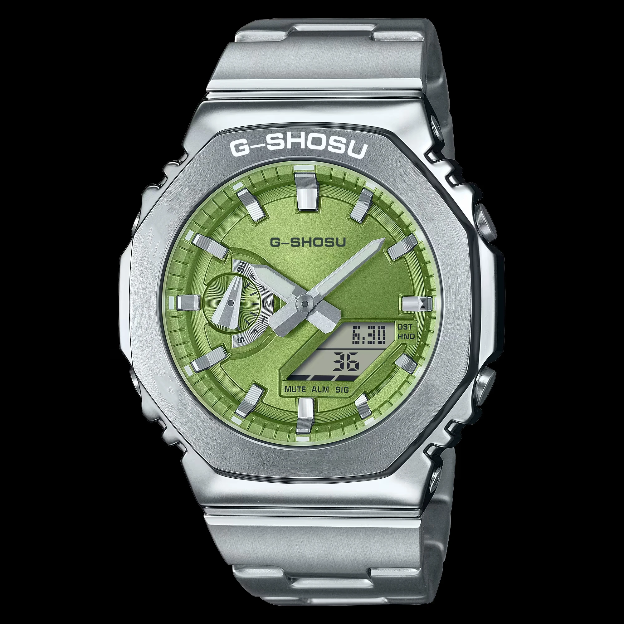 Sport Digital Electronic Unisex Watch Alloy Large Dial Dual Display World Time LED Auto Hand Lifting Lamp Steel Strap Oak Series 2
