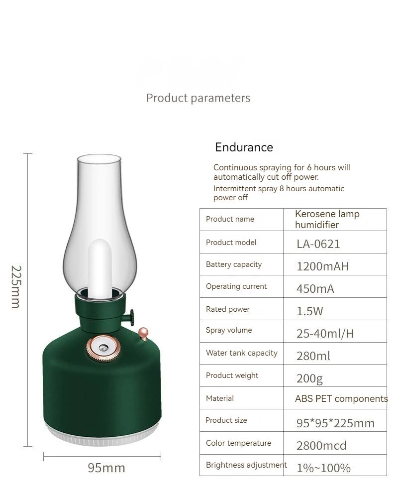 umidificador de ar retro querosene lâmpada umidificador led atmosfera sentido lâmpada cabeceira de carregamento sem fio difusor da névoa água