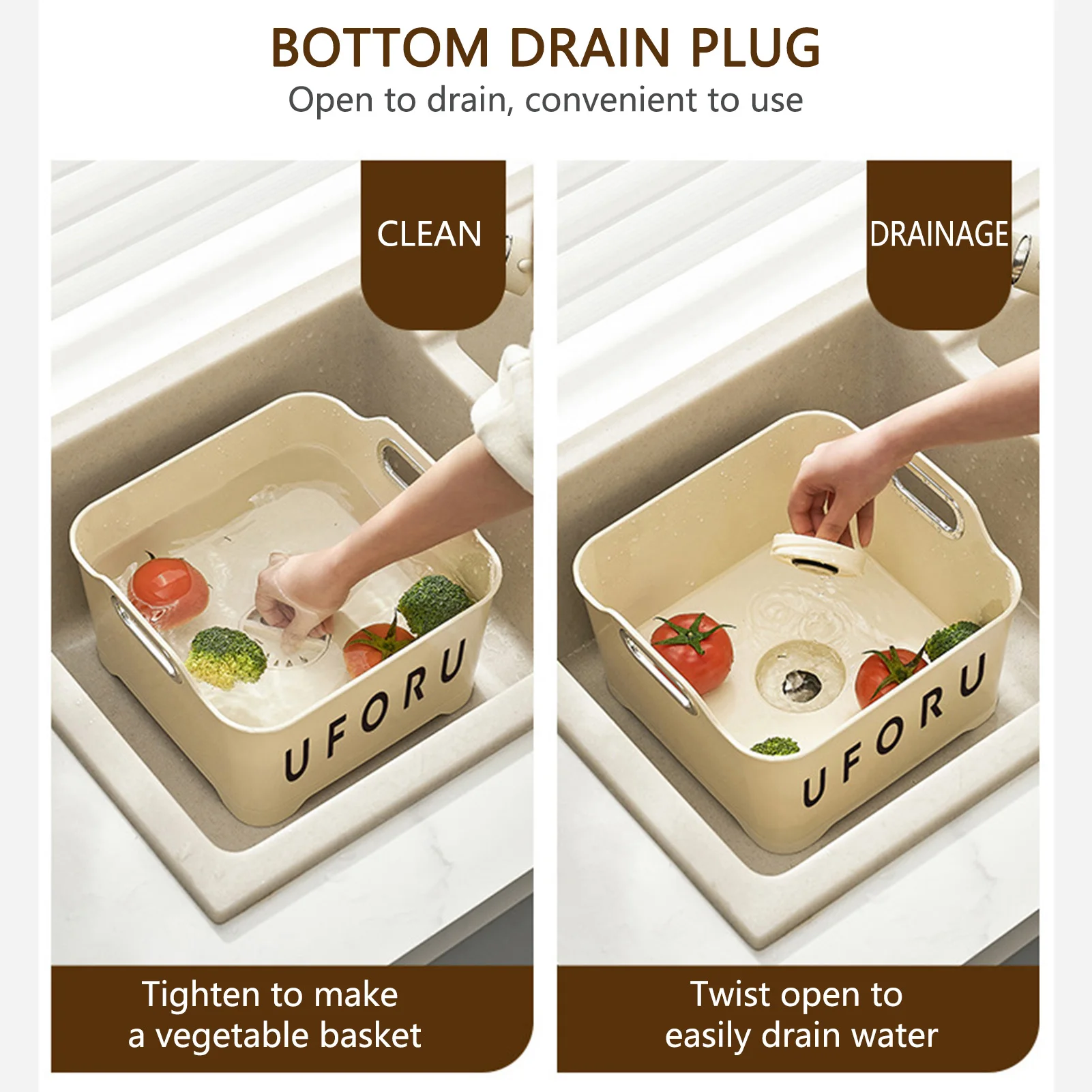 Quick Drainage Large Vegetable Wash Basin with Draining Plug High Capacity Dishpan Basin for Veggie Fruit Dish