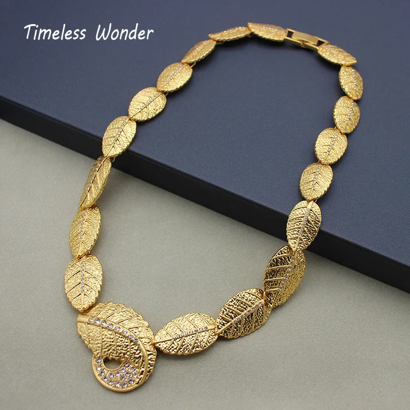 

Timeless Wonder Fancy Zircon Geo Leaf Necklaces for Women Designer Jewelry Rare Luxury Top Runway Gift Vintage Set 2612