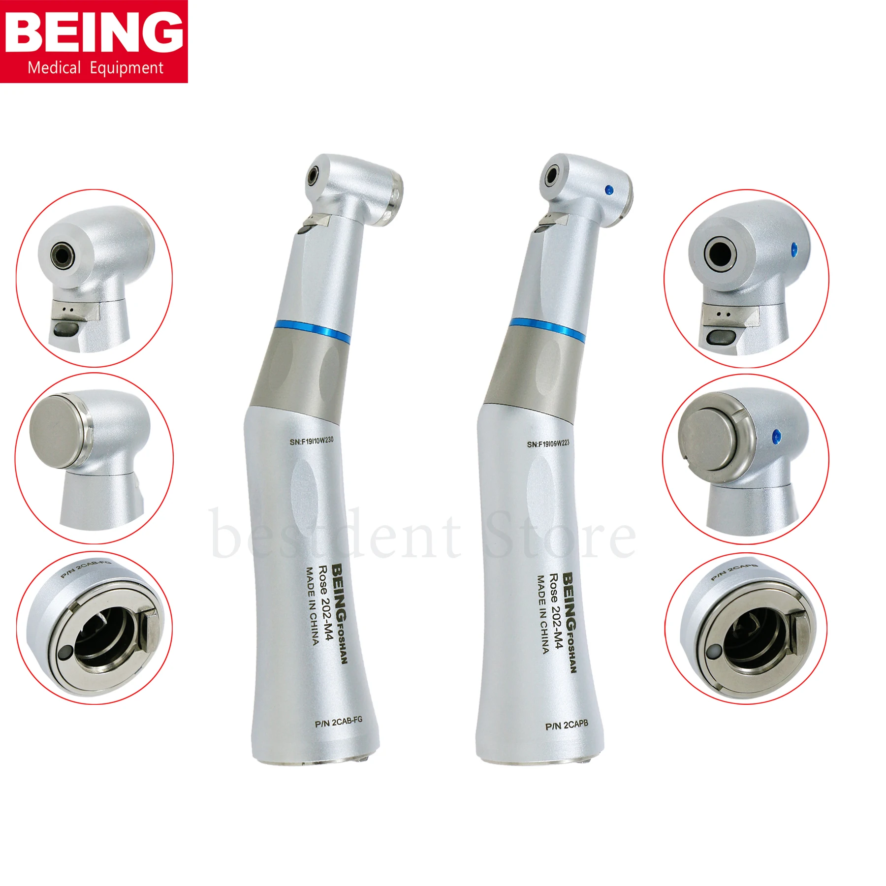 

BEING Dental Low Speed Contra Angle Handpiece Fiber Optic 1:1 ISO E Type KAVO 202CAPB 202CAPB-FG