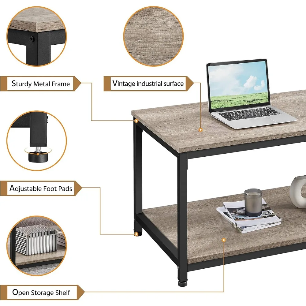 Coffee Table with Storage Shelve, Industrial Gray Coffee Table, Easy Assembly, Wooden Coffee Table for Living Room Small Space 5