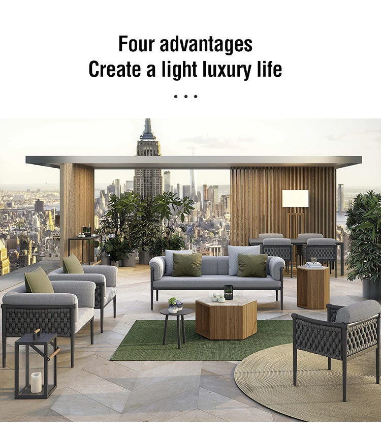 Nordic style outdoor rope woven sofa furniture garden swimming pool villa balcony table and chair combination