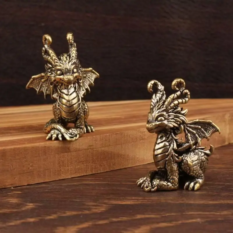 Vintage Metal Dragon Figurine Fantasy Desktop Ornament Mini Statue ...