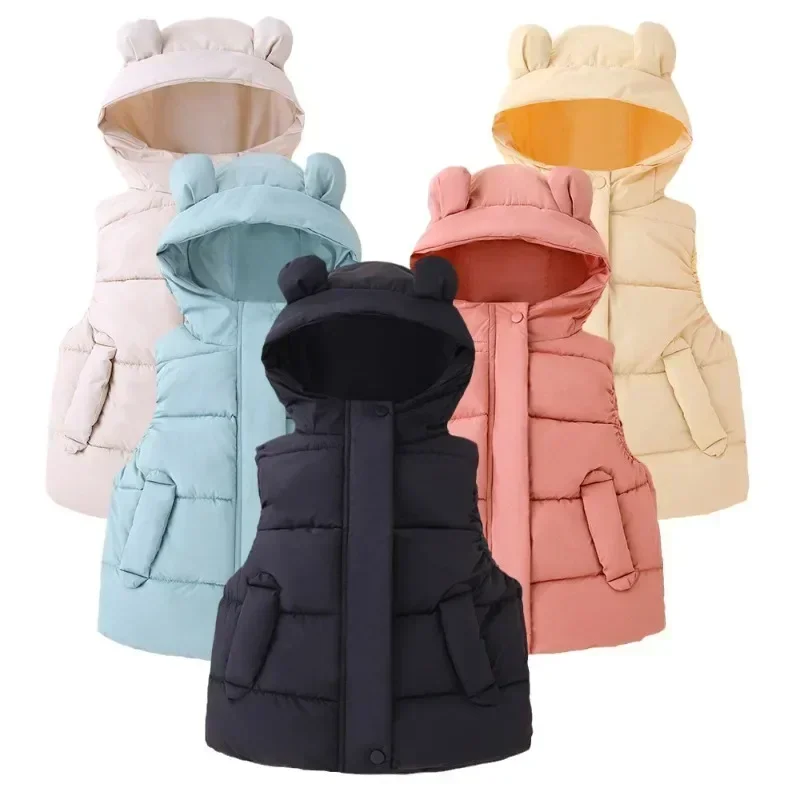 2-6Y Kids Bear Ear Hooded Puffer Vest Children's Multi - Color Warm Sleeveless Jacket
