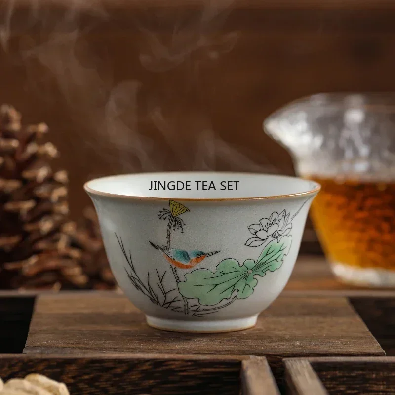 100ml Chinese Ru kiln handmade ceramic tea cup travel meditation cup Pu erh household tea bowl