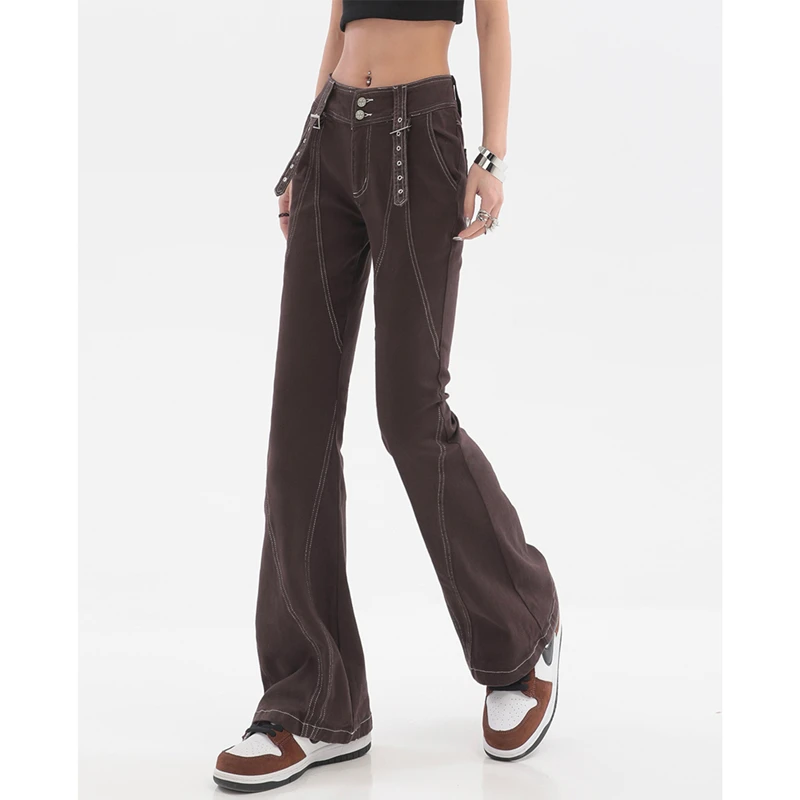 

Women's Clothing Brown Flare Jeans Vintage Straight Casual Fashion High Waist Self Cultivation Denim Trouser Ladies Summer