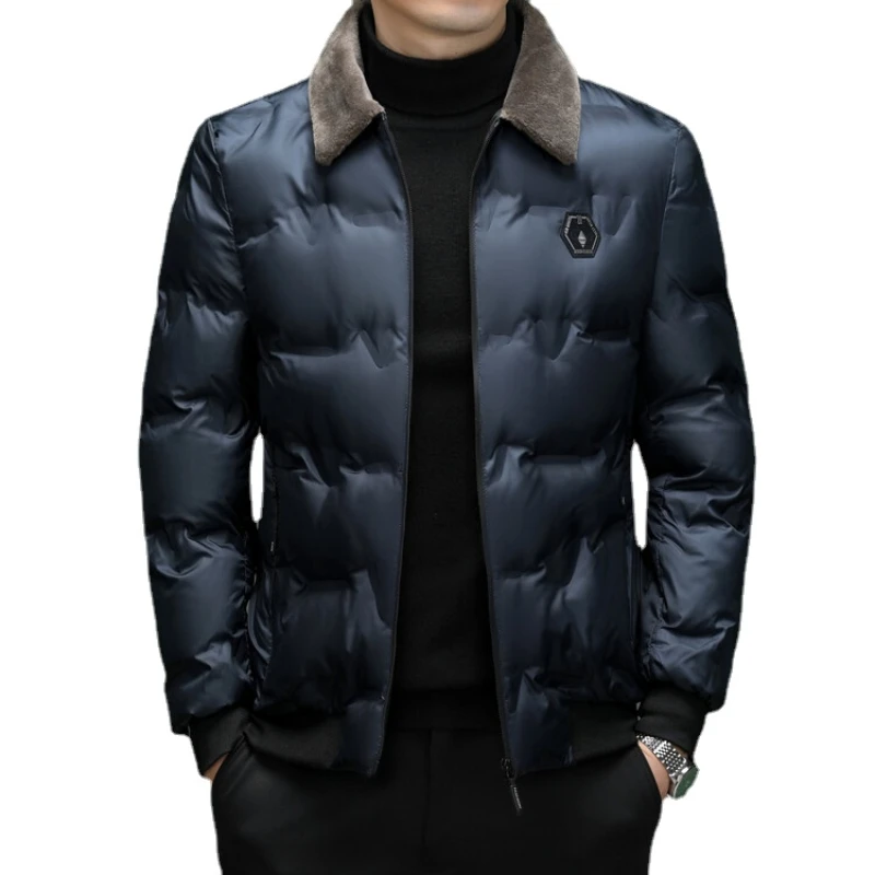 

High Quality Jacket Cotton Coat Men's Solid Color Hatless Wool Collar Cotton Parkas Winter Windproof and Warm