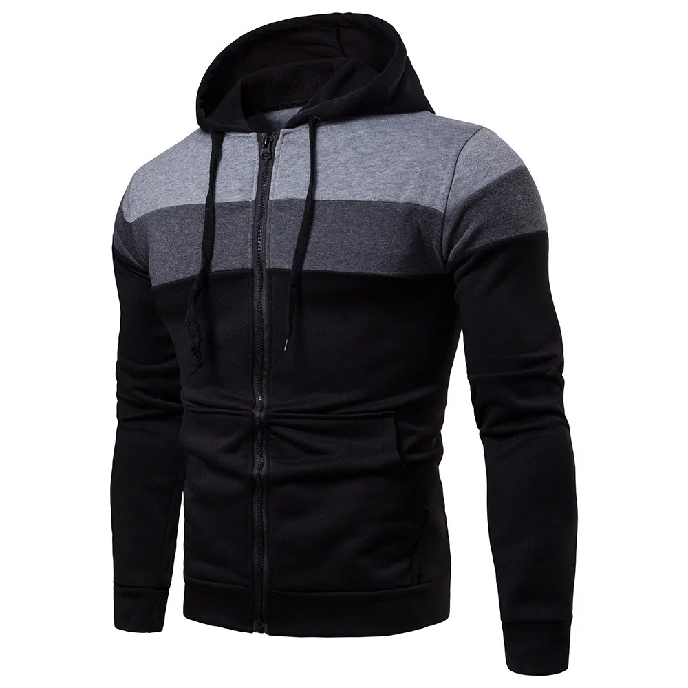 thumbnail image 1 of Sudadera con capucha y cremallera completa para hombre, de color liso, con cremallera, para uso diario, básica, de polar fino, para fitness, sudaderas de manga larga, azul, gris y negro, 1 of 4