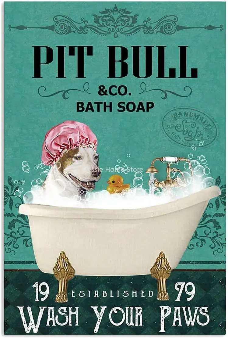 

Metal Signs Pit Bull Bath Soap Company Wash Your Paws Signs Aluminum Vintage Signs for Home Retro Coffee Bar 8x12 Inches