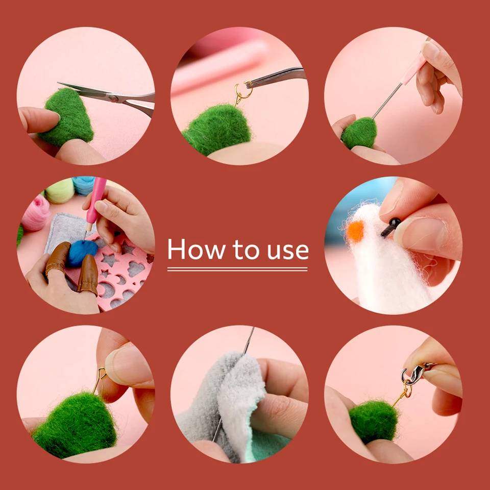 185 Pcs Wool Felting Tools Supplies Kit with 4 Sizes Felting Needles 50 Colors Wool Roving Mad for DIY Home Decorations
