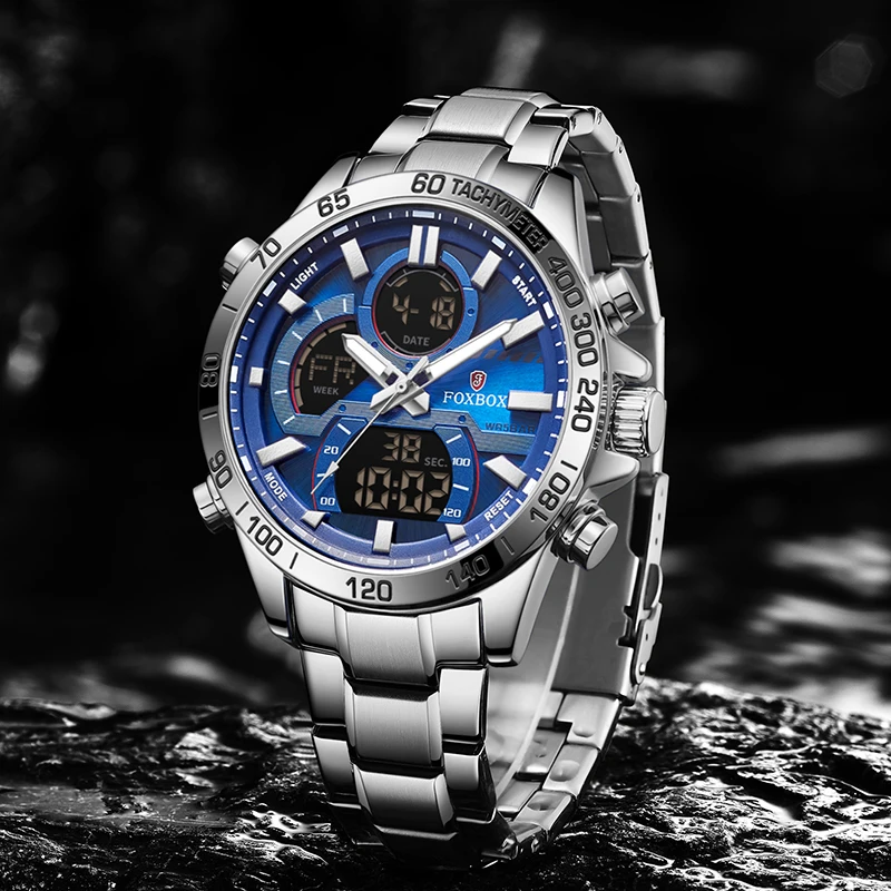LIGE New Top Luxury Original Sports Wrist Watch For Men Quartz Steel Waterproof Dual Display Military Watches Relogio Masculino