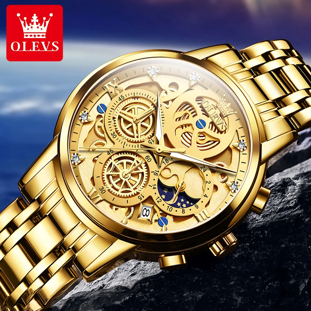 OLEVS 9947 Watch For Men Original Waterproof Luminous Business Quartz Wistwatch 42mm Big Dial Stainless Steel Calendar Man Watch