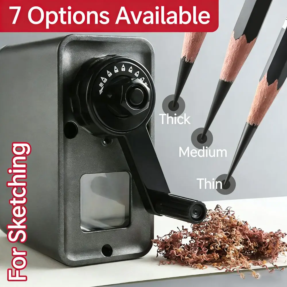 7 Adjustable Thickness Settings Sketch Wide Application Efficient Sharpening Manual Pencil Sharpener_voghion.com