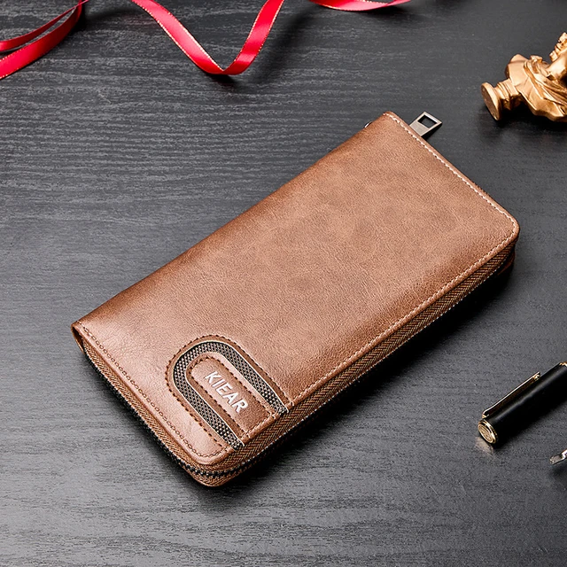 Vintage Men Wallets Long Style High Quality Card Holder Male Purse Zipper  Large Capacity Brand Genuine Leather Wallet for Men