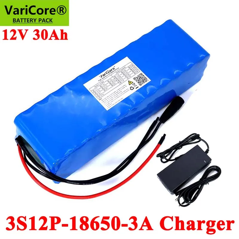 

VariCore 12V 30Ah 18650 Lithium Battery Pack 11.1v 12.6v 30000mah Batteries for Miner's Lamp 800W Electric bicycle+3A Charger