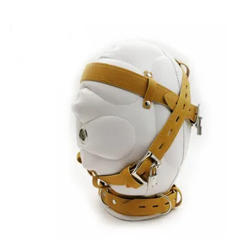 Faux Leather Fetish Sensory Deprivation Lockable Mask BDSM Mouth Head Hood Sex Toys Harness Bondage Headgear Exotic Adult Game 2