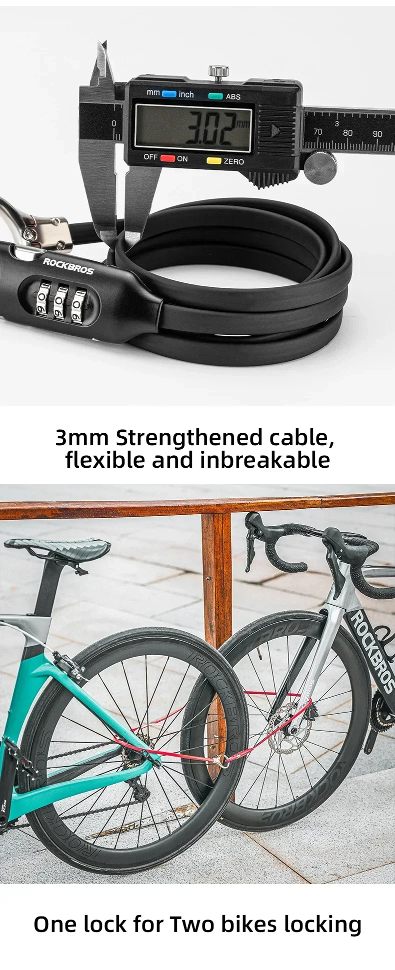 Description Picture 6 of itemROCKBROS Portable Bicycle Lock High Security Anti-theft Locks Safety Bike Chain Lock for Motorcycle Electric E-Bike Accessories