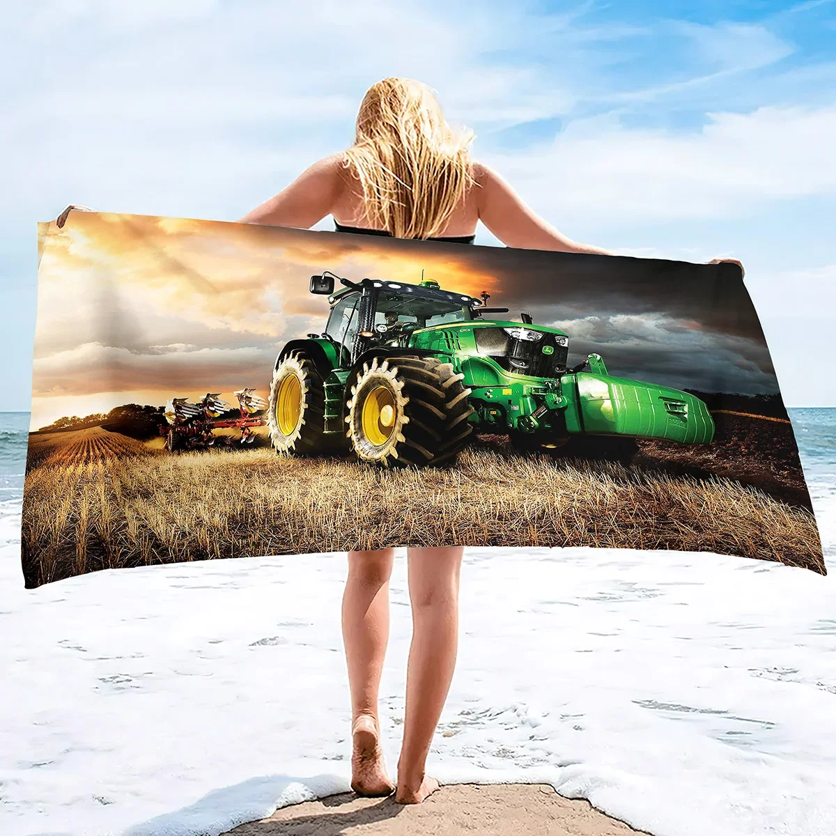 Microfiber Tractor Beach Towel Sand Free Agricultural Vehicle Beach Towels Oversized Quick Dry Soft Bath Towels for Sports