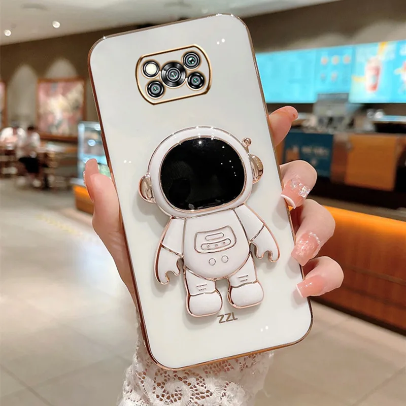 Handyhülle auf für Xiaomi mi poco X3 Pro Beschichtung Astronaut Fold Handyhalter weiche TPU Rückseite POCO X3 NFC pro FX3GT PO_voghion.com