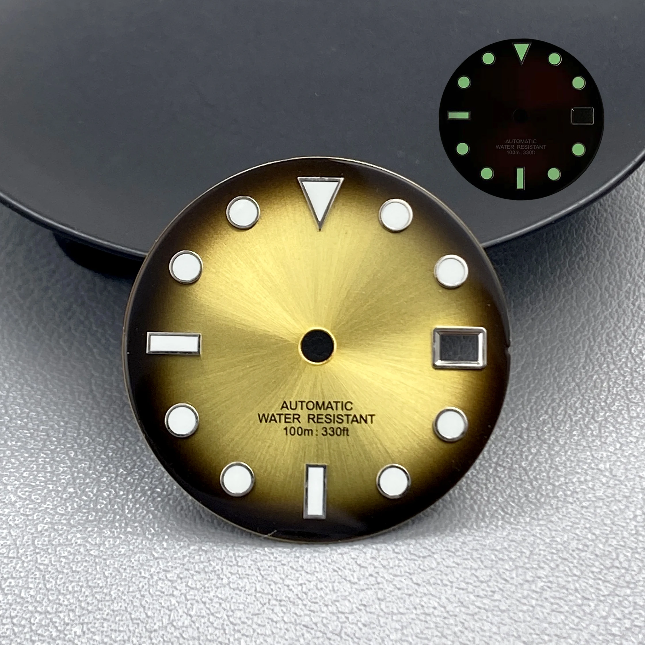 Gradient Red/Blue/Green Watch Dial with Green Luminous Accents